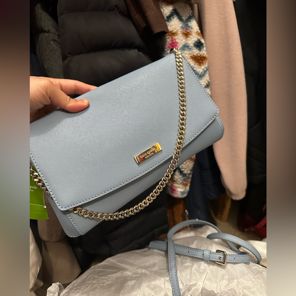 kate spade Powder Blue Leather Chain-Trim Crossbody